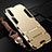 Silicone Matte Finish and Plastic Back Cover Case with Stand R02 for Samsung Galaxy A70 Gold