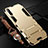 Silicone Matte Finish and Plastic Back Cover Case with Stand R02 for Samsung Galaxy A70S Gold