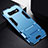 Silicone Matte Finish and Plastic Back Cover Case with Stand R02 for Samsung Galaxy S10 Blue