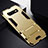 Silicone Matte Finish and Plastic Back Cover Case with Stand R02 for Samsung Galaxy S10 Gold
