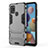 Silicone Matte Finish and Plastic Back Cover Case with Stand T01 for Samsung Galaxy A21s Gray