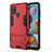 Silicone Matte Finish and Plastic Back Cover Case with Stand T01 for Samsung Galaxy A21s Red