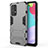 Silicone Matte Finish and Plastic Back Cover Case with Stand T01 for Samsung Galaxy A52 4G Gray