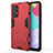 Silicone Matte Finish and Plastic Back Cover Case with Stand T01 for Samsung Galaxy A52 4G Red