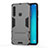 Silicone Matte Finish and Plastic Back Cover Case with Stand T01 for Samsung Galaxy A9s Gray