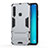 Silicone Matte Finish and Plastic Back Cover Case with Stand T01 for Samsung Galaxy A9s Silver