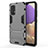 Silicone Matte Finish and Plastic Back Cover Case with Stand T01 for Samsung Galaxy M32 5G Gray