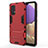 Silicone Matte Finish and Plastic Back Cover Case with Stand T01 for Samsung Galaxy M32 5G Red