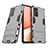 Silicone Matte Finish and Plastic Back Cover Case with Stand T02 for Samsung Galaxy A72 5G Gray