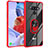 Silicone Transparent Mirror Frame Case 360 Degrees with Magnetic Finger Ring Stand for LG Stylo 6 Red