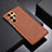 Soft Luxury Leather Snap On Case Cover C06 for Samsung Galaxy S22 Ultra 5G Brown