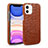 Soft Luxury Leather Snap On Case Cover R03 for Apple iPhone 12 Brown