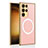 Soft Luxury Leather Snap On Case Cover with Mag-Safe Magnetic AC1 for Samsung Galaxy S22 Ultra 5G Pink