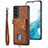 Soft Silicone Gel Leather Snap On Case Cover SD2 for Samsung Galaxy S22 Plus 5G Brown