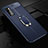 Soft Silicone Gel Leather Snap On Case Cover with Magnetic Finger Ring Stand for Huawei Honor V30 5G Blue