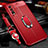 Soft Silicone Gel Leather Snap On Case Cover with Magnetic Finger Ring Stand for Vivo Y12s Red