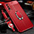 Soft Silicone Gel Leather Snap On Case Cover with Magnetic Finger Ring Stand for Vivo Y20 Red