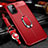 Soft Silicone Gel Leather Snap On Case Cover with Magnetic Finger Ring Stand S01 for OnePlus 8T 5G Red