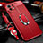 Soft Silicone Gel Leather Snap On Case Cover with Magnetic Finger Ring Stand S02 for Xiaomi Mi 11 5G Red