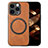 Soft Silicone Gel Leather Snap On Case Cover with Magnetic S02D for Apple iPhone 14 Pro Brown