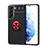 Ultra-thin Silicone Gel Soft Case Cover with Magnetic Finger Ring Stand A03 for Samsung Galaxy S21 Plus 5G Red and Black
