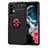 Ultra-thin Silicone Gel Soft Case Cover with Magnetic Finger Ring Stand JM1 for Samsung Galaxy A23 4G Red and Black