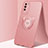 Ultra-thin Silicone Gel Soft Case Cover with Magnetic Finger Ring Stand T01 for Huawei Honor X10 5G Rose Gold