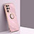 Ultra-thin Silicone Gel Soft Case Cover with Magnetic Finger Ring Stand T01 for Samsung Galaxy S22 Ultra 5G Rose Gold