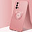 Ultra-thin Silicone Gel Soft Case Cover with Magnetic Finger Ring Stand T02 for Oppo Reno4 5G Rose Gold