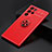 Ultra-thin Silicone Gel Soft Case Cover with Magnetic Finger Ring Stand T03 for Samsung Galaxy S21 Ultra 5G Red