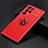 Ultra-thin Silicone Gel Soft Case Cover with Magnetic Finger Ring Stand T03 for Samsung Galaxy S22 Ultra 5G Red