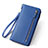Universal Silkworm Leather Wristlet Wallet Handbag Case T01 Blue