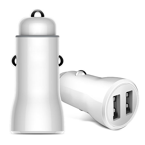 2.4A Car Charger Adapter Dual USB Twin Port Cigarette Lighter USB Charger Universal Fast Charging White