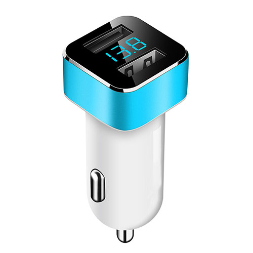 3.1A Car Charger Adapter Dual USB Twin Port Cigarette Lighter USB Charger Universal Fast Charging Sky Blue