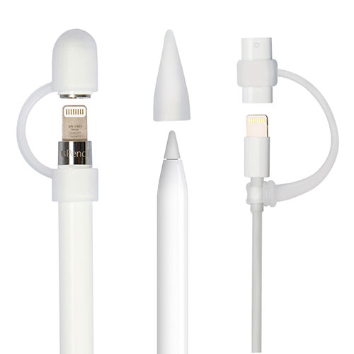 Cap Holder Cover Nib Cover with Lightning Cable Adapter Tether Kits Anti-Lost for Apple Pencil White