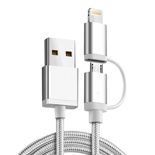 Charger Lightning USB Data Cable Charging Cord and Android Micro USB C01 for Apple iPhone 12 Silver