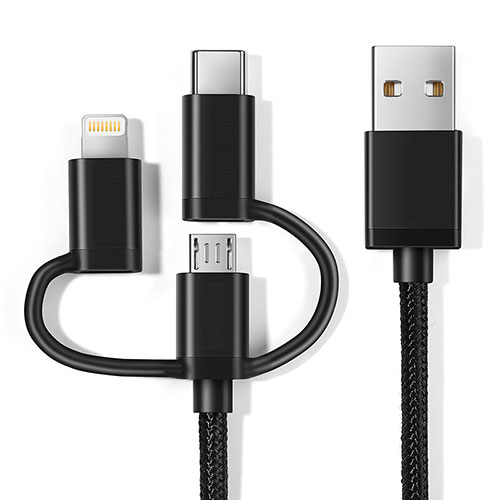 Charger Lightning USB Data Cable Charging Cord and Android Micro USB C01 for Apple iPhone Xs Black