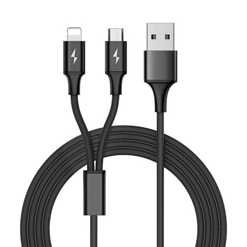Charger Lightning USB Data Cable Charging Cord and Android Micro USB ML05 Black