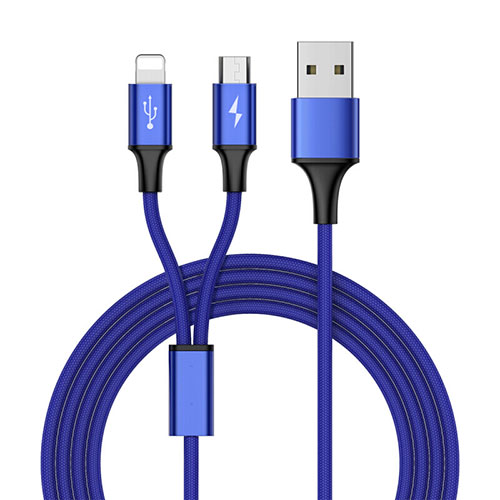 Charger Lightning USB Data Cable Charging Cord and Android Micro USB ML05 Blue