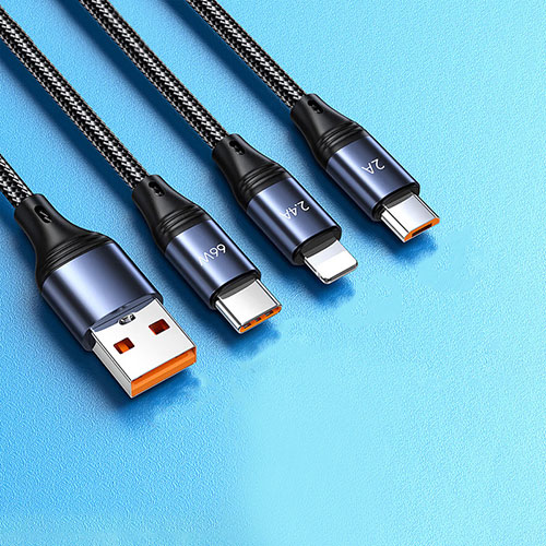Charger Lightning USB Data Cable Charging Cord and Android Micro USB Type-C 6A H01 Black