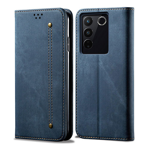 Cloth Case Stands Flip Cover B01S for Vivo V27 5G Blue