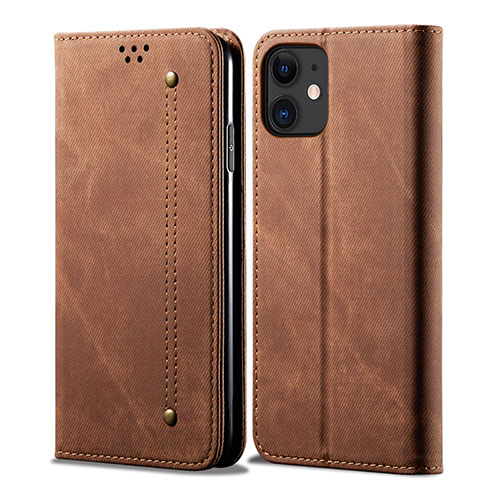 Cloth Case Stands Flip Cover for Apple iPhone 12 Brown