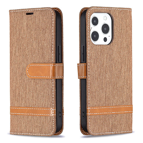 Cloth Case Stands Flip Cover for Apple iPhone 14 Pro Brown