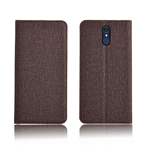 Cloth Case Stands Flip Cover for LG Q7 Brown