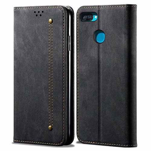Cloth Case Stands Flip Cover for Oppo A12 Black