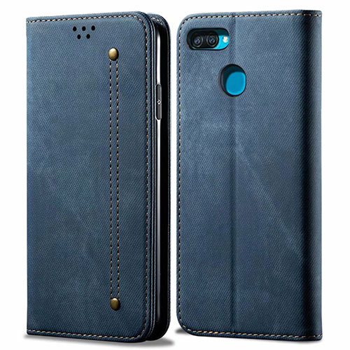 Cloth Case Stands Flip Cover for Oppo A12 Blue
