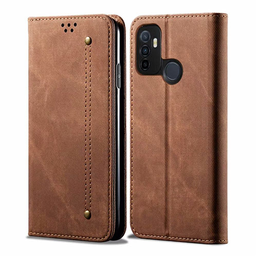 Cloth Case Stands Flip Cover for Oppo A32 Brown