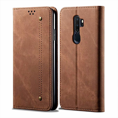 Cloth Case Stands Flip Cover for Oppo A9 (2020) Brown