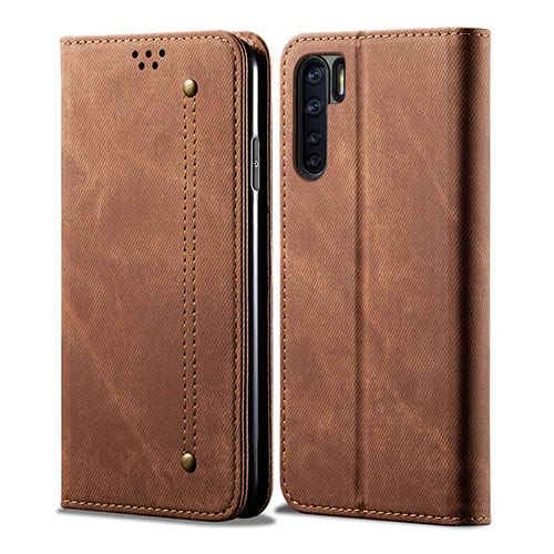 Cloth Case Stands Flip Cover for Oppo A91 Brown