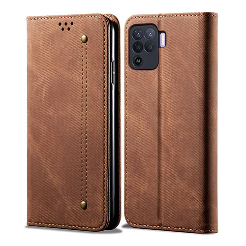Cloth Case Stands Flip Cover for Oppo F19 Pro Brown